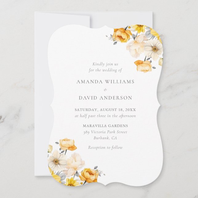 Yellow and Peach Floral Wedding Invitation (Front)
