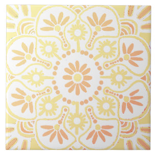  Yellow and peach on white geometric ceramic tile