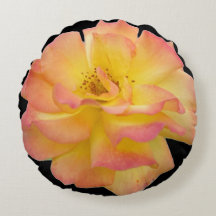 Yellow and Pink Blooming Rose Round Pillow
