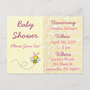 Yellow and Pink Bumblebee Baby Shower Invitation Postcard
