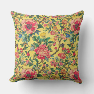 Yellow and Pink Chinoiserie Floral Cushion