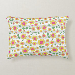 Yellow and pink daisy floral kids drawing  decorative cushion