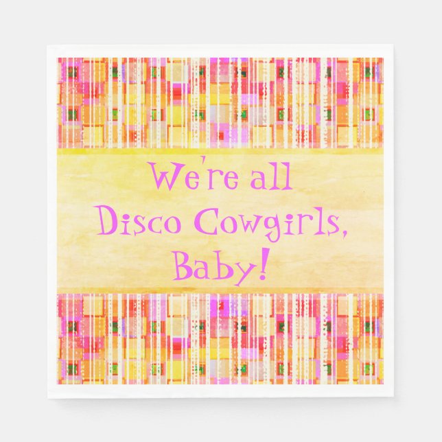 Yellow and Pink Disco Cowgirl Fringe Napkin (Front)