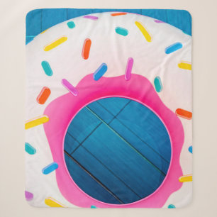 Yellow and pink doughnut floater sherpa blanket