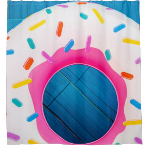 Yellow and pink doughnut floater shower curtain