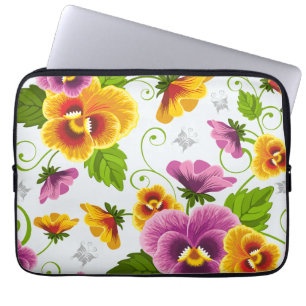Yellow and pink floral pattern laptop sleeve