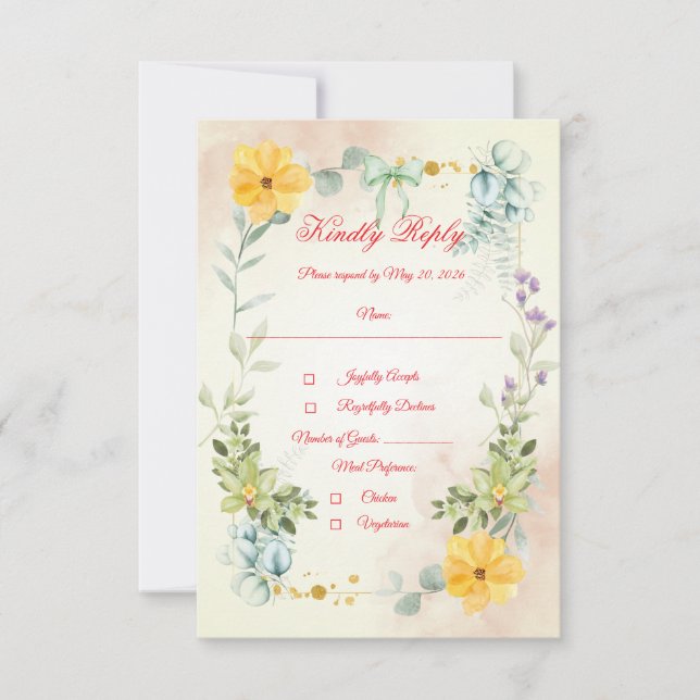 Yellow and Pink Floral RSVP Card (Front)