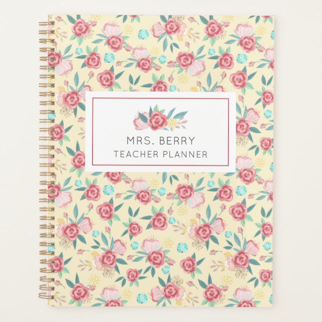 Yellow and Pink Floral Teacher Planner (Front)