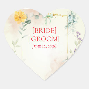 Yellow and Pink Floral Wedding Sticker