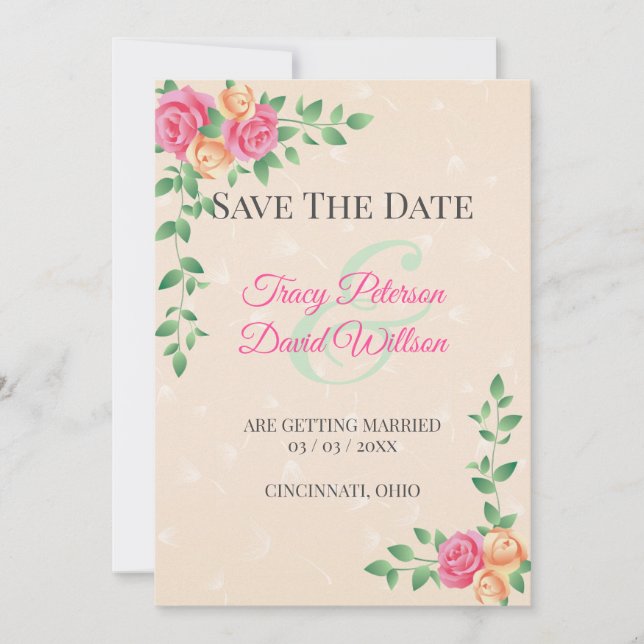 Yellow And Pink Floral Wreath Save The Date (Front)