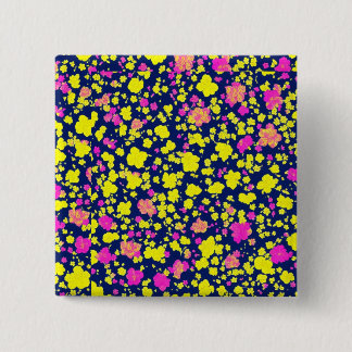 Yellow and pink flower patterns on dark blue backg 15 cm square badge