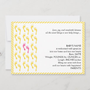 Yellow and Pink Footprints Baby Announcement