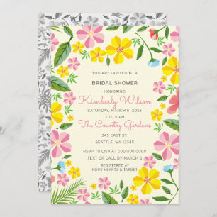 Yellow and Pink Garden Floral Bridal Shower Invitation