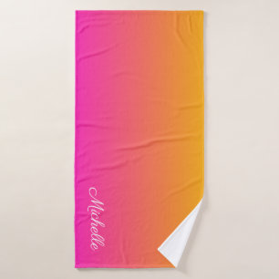 Yellow and pink gradient ombre bath towel