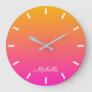 Yellow and pink gradient ombre large clock