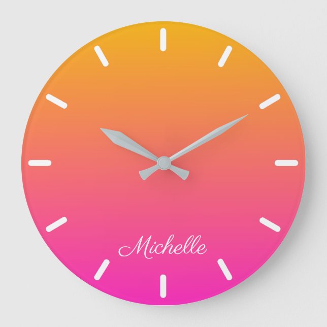 Yellow and pink gradient ombre large clock (Front)