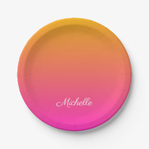 Yellow and pink gradient ombre paper plate