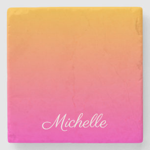 Yellow and pink gradient ombre stone coaster