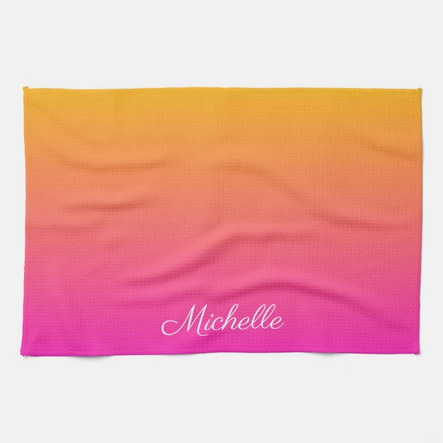 Yellow and pink gradient ombre tea towel (Horizontal)