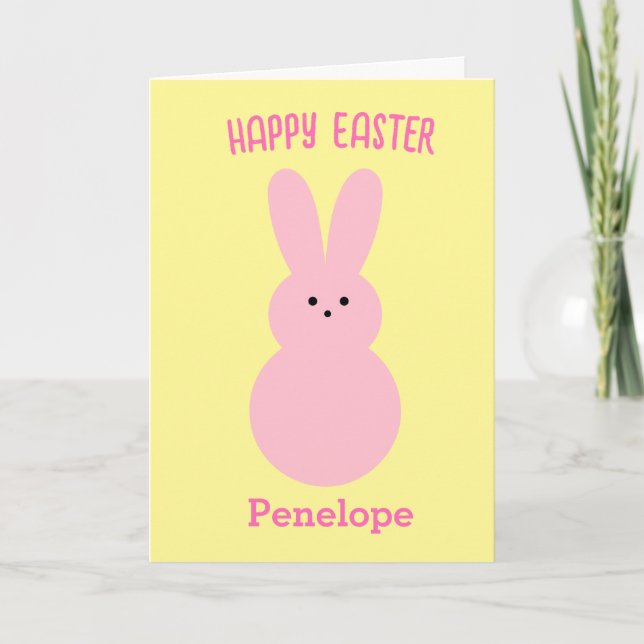 Yellow and Pink Happy Easter Bunny Card (Front)