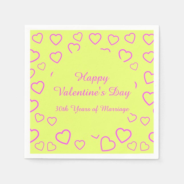 Yellow and Pink Heart Pattern Custom Message Napkin (Front)