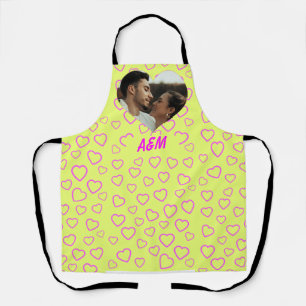 Yellow and Pink Heart Pattern Photo Monogram Apron