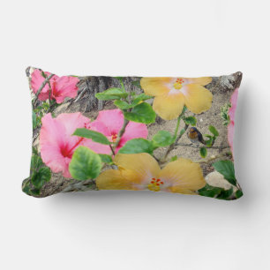 Yellow And Pink Hibiscus Flower,Lumbar Cushion. Lumbar Cushion