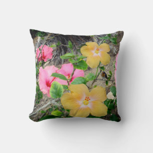 Yellow And Pink Hibiscus Flower, Throw Cushion. Cushion