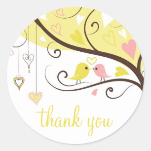 Yellow and Pink Love Birds Thank You Sticker