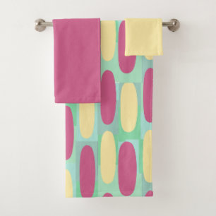 Yellow and Pink Ovals Bath Towel Set
