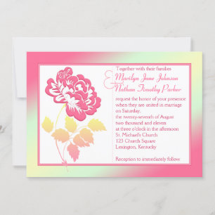 Yellow and Pink Peony Linen Wedding Invitation