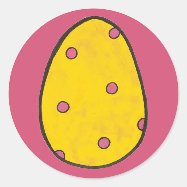 Yellow and Pink Polka Dot Easter Egg Hunt Eggs Classic Round Sticker (Front)