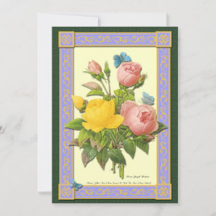 Yellow and Pink Roses Botanical Custom Invitations