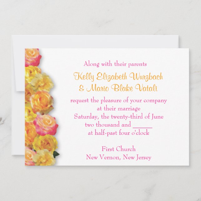 Yellow and pink roses invitation (Front)