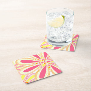 Yellow and Pink Spring Flowers Square Paper Coaster