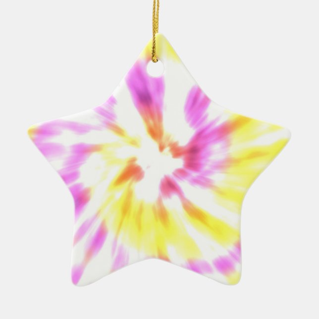Yellow and Pink Tie Dye Ceramic Tree Decoration (Front)