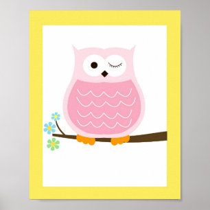 Yellow and Pink Trendy Owl Art Print