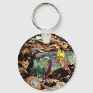 Yellow and Plum Trout Lily and Snail Shell Key Ring