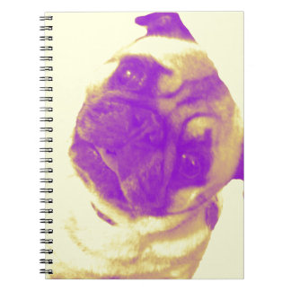 Yellow and purple artist-inspired pug print spiral notebook