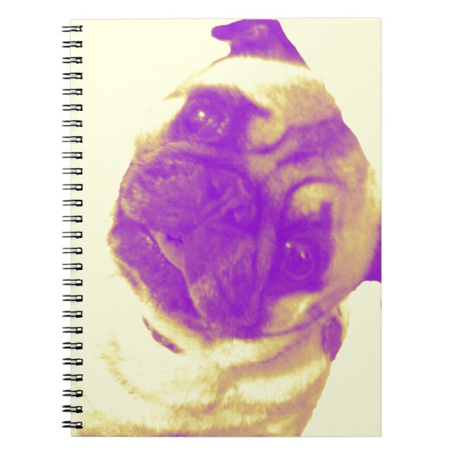 Yellow and purple artist-inspired pug print spiral notebook (Front)