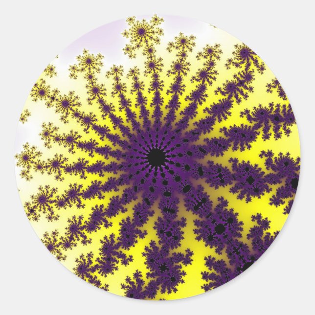 Yellow and Purple Burst Classic Round Sticker (Front)