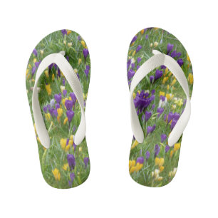 Yellow and Purple Crocuses Kids Flip Flops