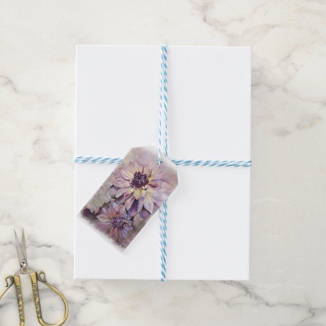 YELLOW AND PURPLE DAHLIA GIFT TAGS (With Twine)