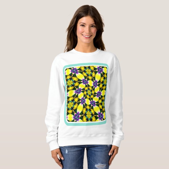 Yellow and Purple Daisy Pattern Sweatshirt (Front Full)