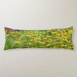 Yellow and Purple Flowers in the Garden Body Cushion