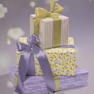 Yellow and Purple Flowers Mothers Day Wrapping Paper Sheet
