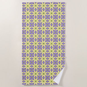 Yellow and purple geometric floral patterned  beach towel