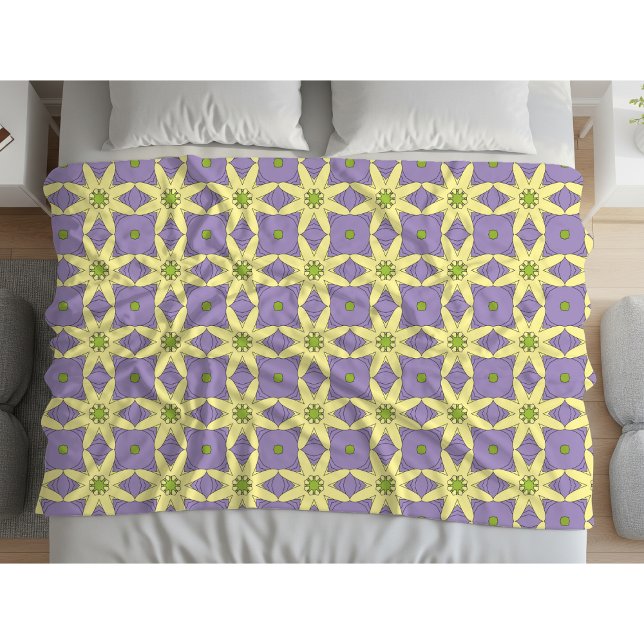 Yellow and purple geometric floral patterned  fleece blanket (Creator Uploaded)