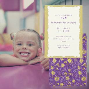 Yellow and Purple Girl Birthday Party Invitation