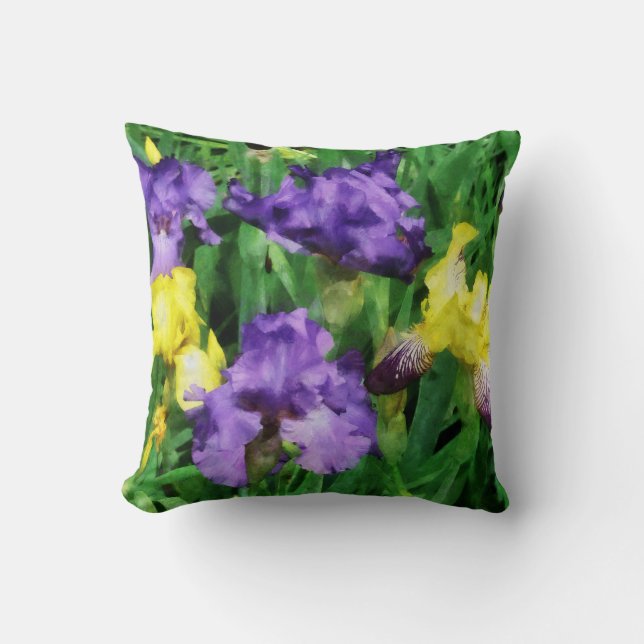 Yellow and Purple Irises Cushion (Front)